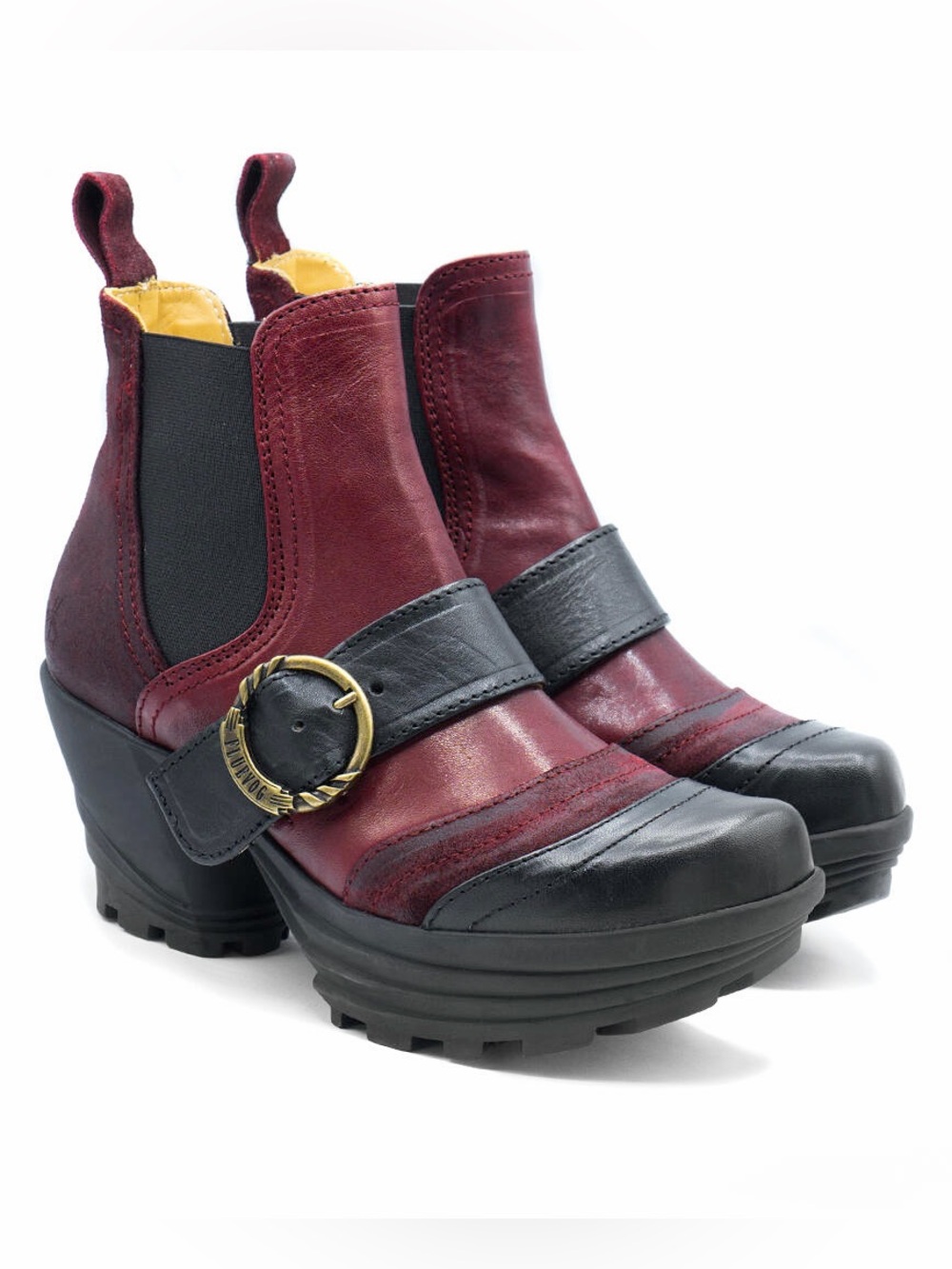 John Fluevog Mellow Motown Platform Chelsea Boots Burgundy 9 Excellent